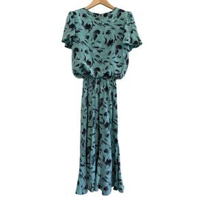 Starlo Blouson Printed Midi Dress Womens Size ? Teal Turquoise Vacation Vintage